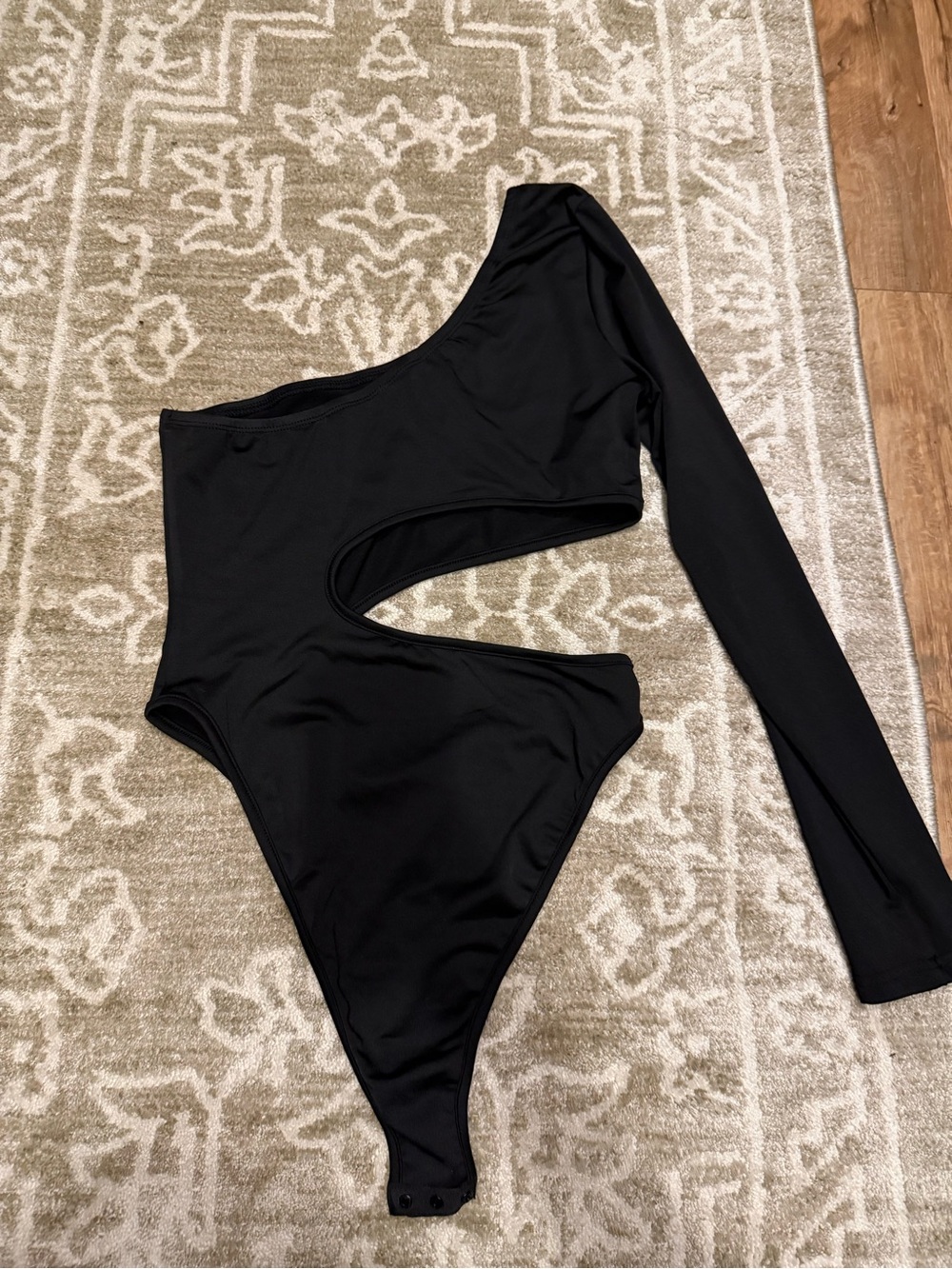 One-Shoulder Cutout Black Bodysuit